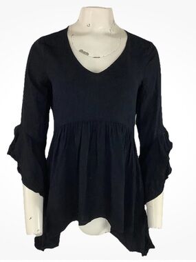 Neiman Marcus Sz S Witchy Whimsigoth Tiered Ruffle Blouse Black Viscose